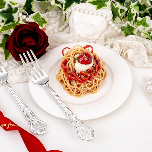 75PCS Silver Plastic Forks 8.1inch Vintage Baroque Forks for Party (75-Silver / Forks)