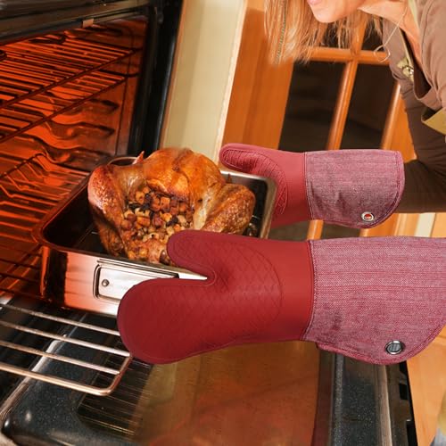 Professional Microwave Silicone Oven Mitts one Pair (Oven mitts / Red Oven Mitts)