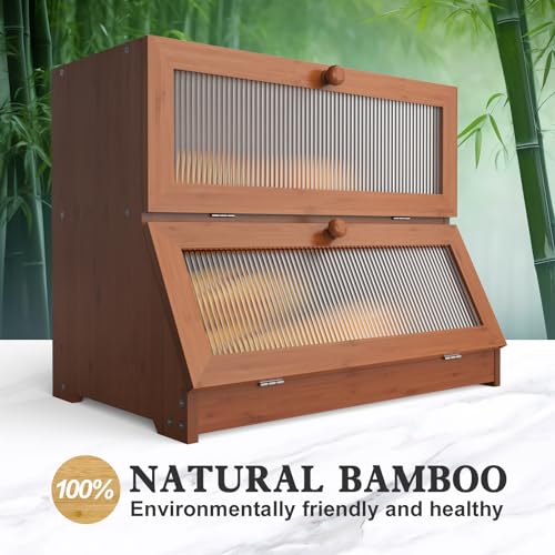 Bread Box for Kitchen Countertop (Brown-2 / 2‑tier)
