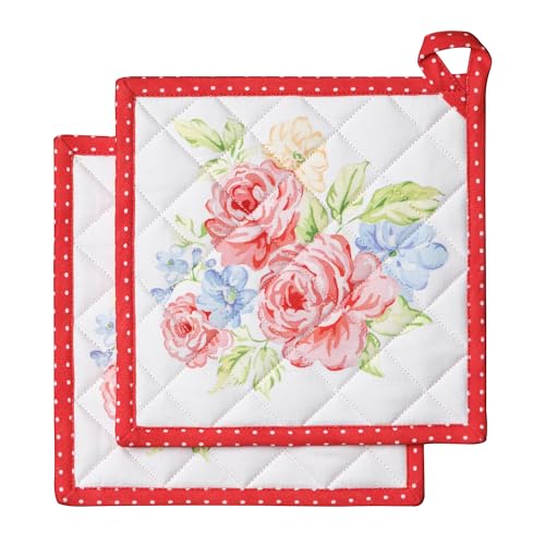 Pot Holders 100% Cotton Potholders (006 - Vintage Floral / 8" x 8" (Pot Holder Pack of 2))
