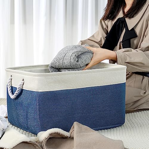Organization and Storage Basket for Organizing (White & Blue / 3PCS/X Large -17.7Lx13.8Wx9.8H)