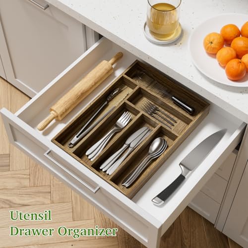 Acacia Wood Silverware Drawer Organizer (6 Slots)
