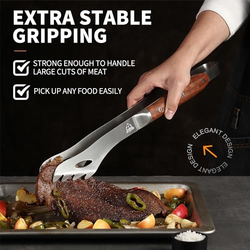 GRILLGEN Heavy Duty Rosewood Handle BBQ Grill Tongs