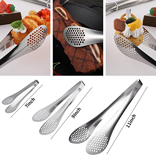 Chef Kitchen Tongs Stainless Steel Food Serving Tongs Set Buffet tongs (silver 7" 9" & 11" Serving Tongs)