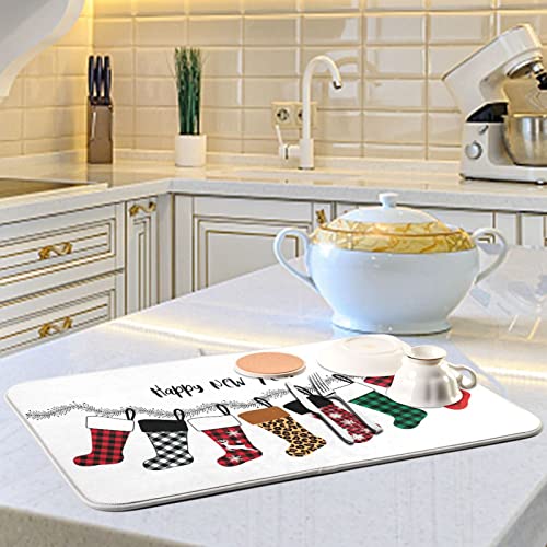 Super Absorbent Dish Drying Mat (Christmas Stockings / 18" x 24")