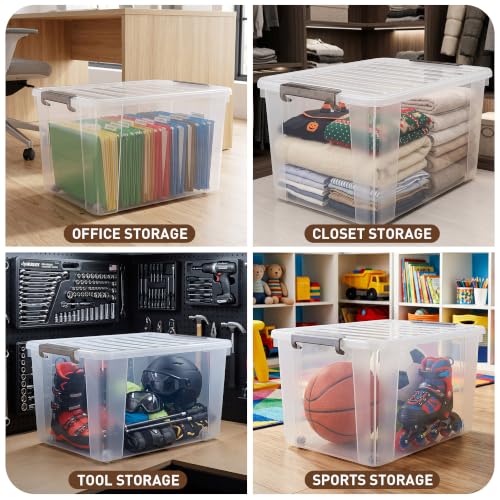 4 Pack 69 QT Clear Plastic Storage Bins with Latching Lids (Clear White / 4 PCS-69 QT)