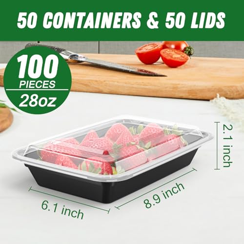 50 Pack (100-Piece) 28 oz Meal Prep Containers Reusable with Lids (28 oz)