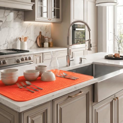 Silicone Dish Drying Mat for Multiple Usage (Orange / 36"L x 18"W)
