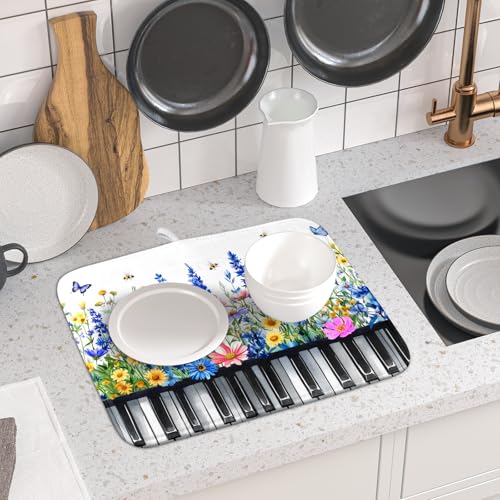 Spring Piano Dish Drying Mat (Wild Flowers 2 / 18" x 16")