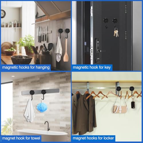 Magnetic Hooks Magnet Hook for Cruise Cabins Fridge 80LBS 6Pack (Black / 0.98in)