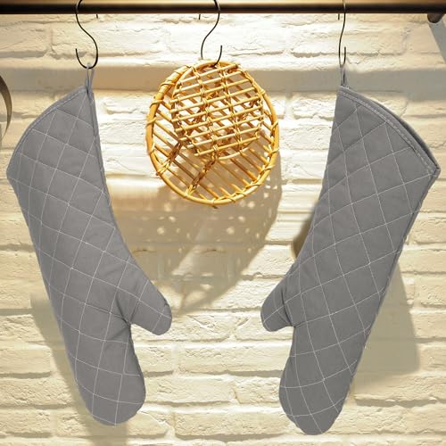2 Pairs 17 Inch Extra Long Oven Mitts Heat Resistant (Gray)