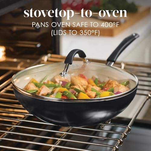 Cucina Ceramic Nonstick Stir Fry Pan and Lid (Wok (11") / Peppercorn)