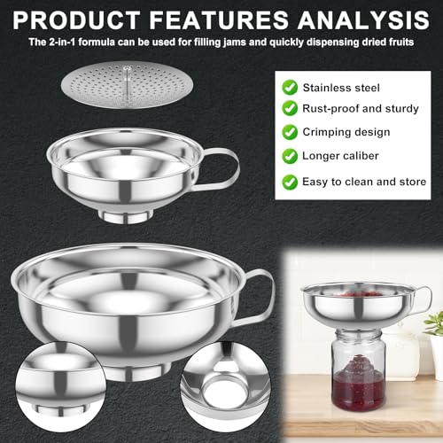 3 Piece Stainless Steel Canning Funnel Set with Strainer (Silver 3pcs)