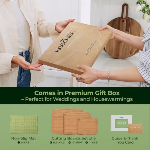 Dishwasher Safe Bamboo Cutting Boards Durable Lightweight Wood Cutting Board for Busy Kitchen (Set of 3 (Large + Medium + Small))