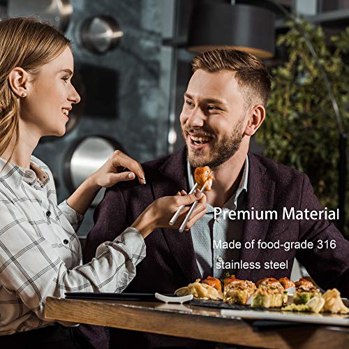 Metal Chopsticks Reusable 316 Stainless Steel Chopsticks Multipack Dishwasher Safe Chop Sticks Square Fancy Laser Engraved Non (Shiny silver 316 stainless steel)