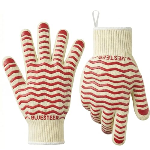 Oven Gloves 932°F Heat Resistant Oven Mitts with Fingers (White-red / One Size Fits Most)