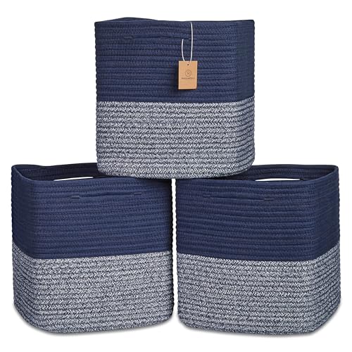 13 Inch Cube Storage Bins Cotton Rope Woven Baskets for Organizing 3 (Dark Blue & Mixed Dark Blue / 13 x 13 x 13 (Standard))