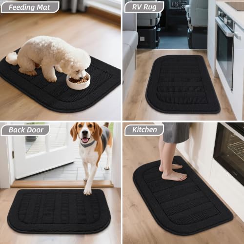 2 Pack 30x18 in Kitchen Rugs Non Slip Washable Sink Rug Set (18" x 30" + 18" x 30" / Black)