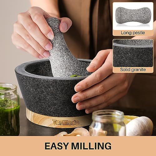 6 inch Mortar and Pestle Set Large Made of Natural Granite with Anti