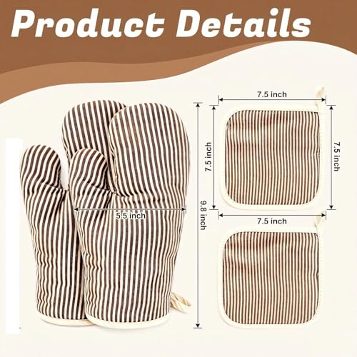 4Pcs Oven Mitts and Pot Holders (Khaki)