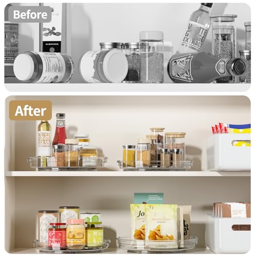 4 Pack Lazy Susan Organizer Turntable for Cabinet (Clear / 4 Pack 10.6in+9in)