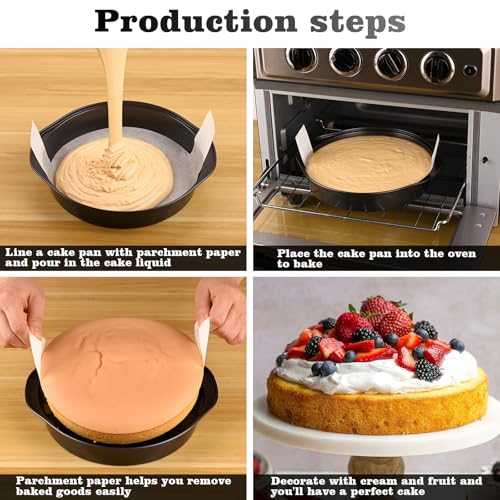 3 Pcs 8 Inch Round Cake Pans with 100 Pieces Parchment Paper (8 Inch with Handles)