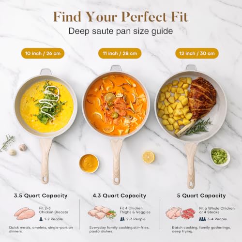 Nonstick Ceramic Deep Frying Pan with Lid (Gray / 12 Inch)