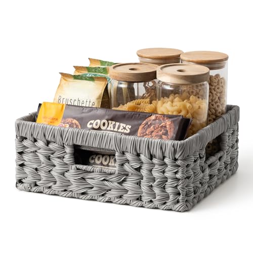 Wicker Baskets for Organizing (Gray / 13"L x 10¾"W x 4¾"H)