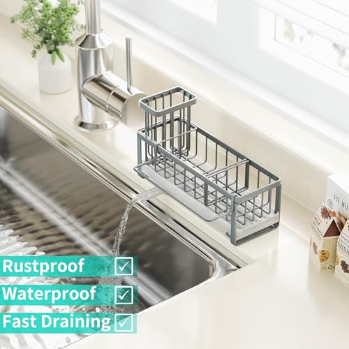 Sponge Holder for Kitchen Sink (Gray / with Dishcloth Holder)