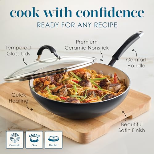 Cucina Ceramic Nonstick Stir Fry Pan and Lid (Wok (11") / Peppercorn)