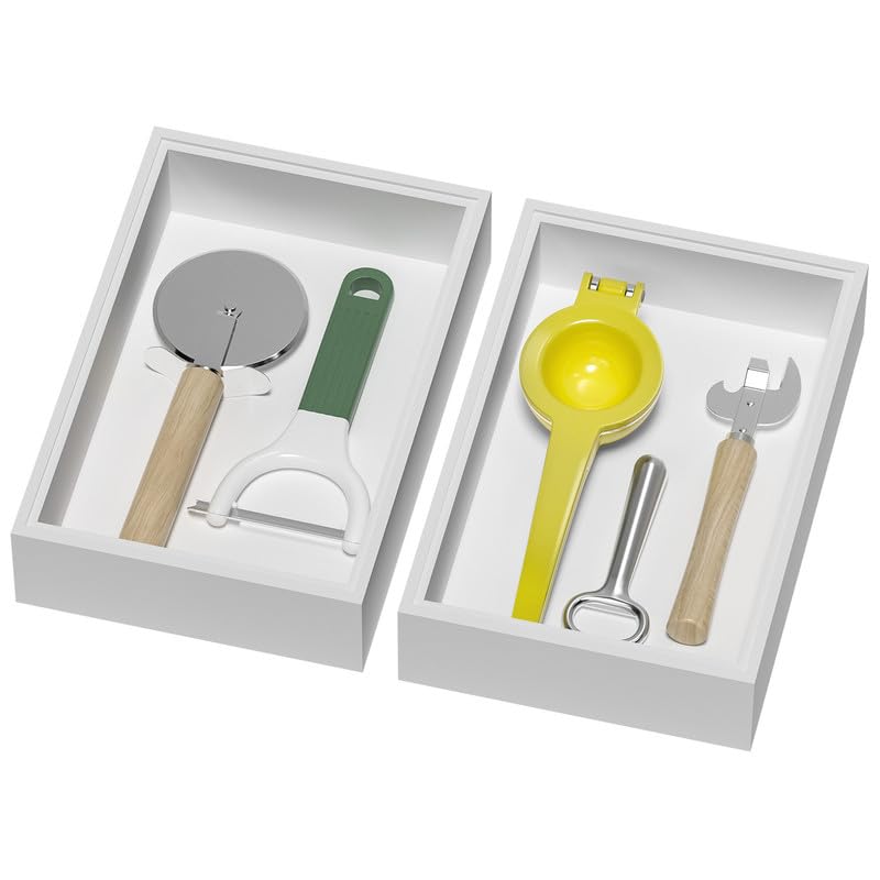 Bamboo Kitchen Drawer Organizer (9 x 6 x 2 Inch / White)