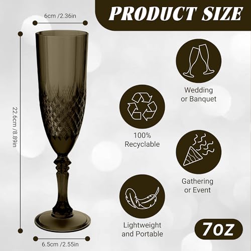 12 Pack Plastic Champagne Flutes (Black)