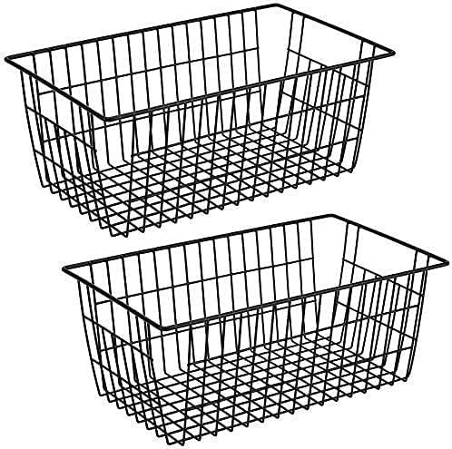 Farmhouse Large Wire Organizer Storage Bins Freezer Food Storage Basket for Kitchen Cabinets (Black-2pack / 15.7"L x 9.5"W x 6.3"H)