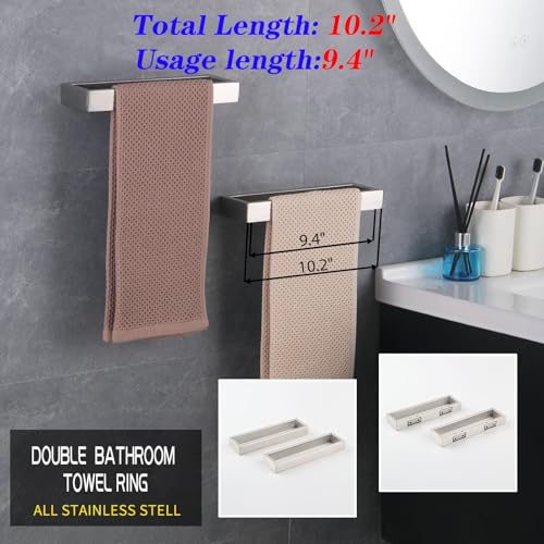 Modern Towel Holder Square Style Brushed Stainless Steel Towel Hanger Towel Ring for Bathroom Wall Mount 2 Pack HG1716 (Brushed)