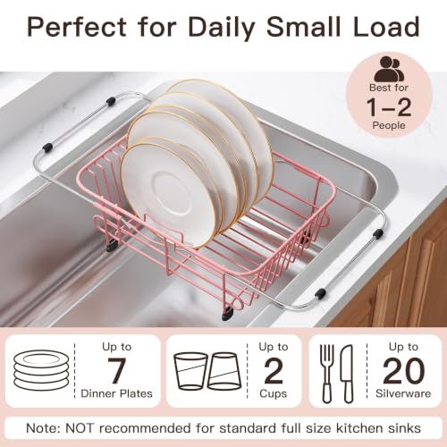 Pink Dish Drying Rack in Sink with Utensil Holder (Pink / For 10"-12"w Sink)