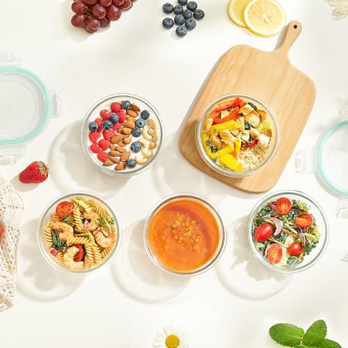 5Pack 22oz Glass Storage Containers with Lids (Green / 22oz-Round)