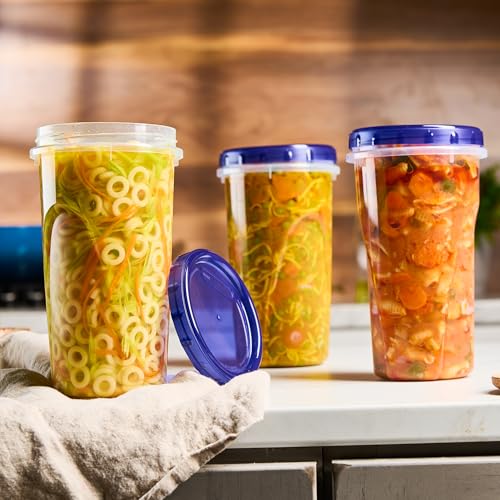 6 Pack Twist Cap Food Storage Containers with Blue Screw on Lid (48 OUNCE)
