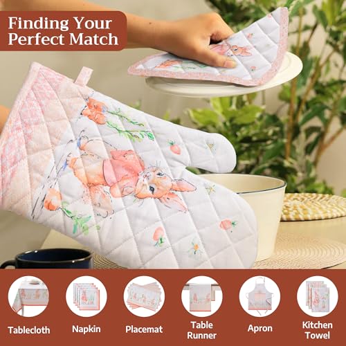 Maison d'Hermine Oven Gloves 100% Cotton Oven Mitt (013 - Bunny Party / 7.5" x 13" (Oven Mitt))