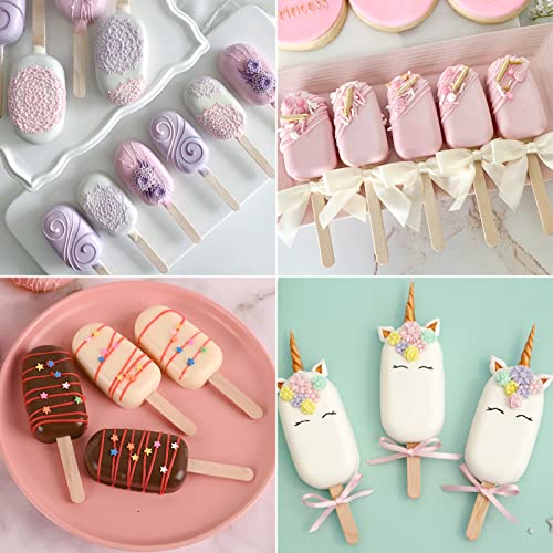 2 Pack 4 Cavity Mini Popsicle Silicone Molds with 50 Wooden Sticks (2 Pcs Mini - White)
