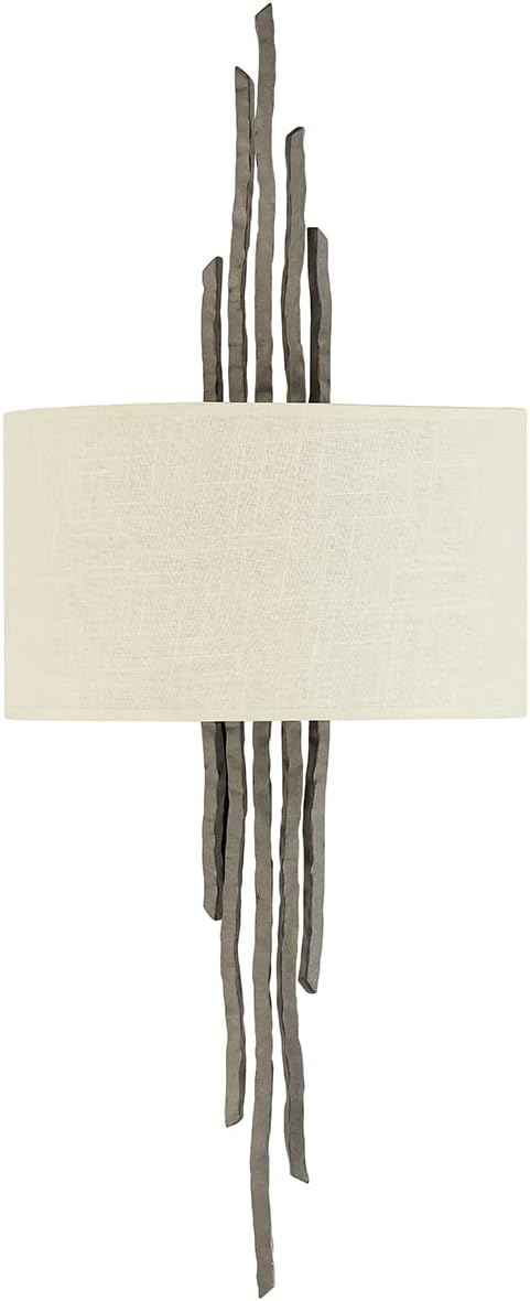 Fredrick Raymond Spyre Large Two Light Sconce - Artisanal, Natural Linen Shade, Hand Hammered - Metallic Matte Bronze Finish