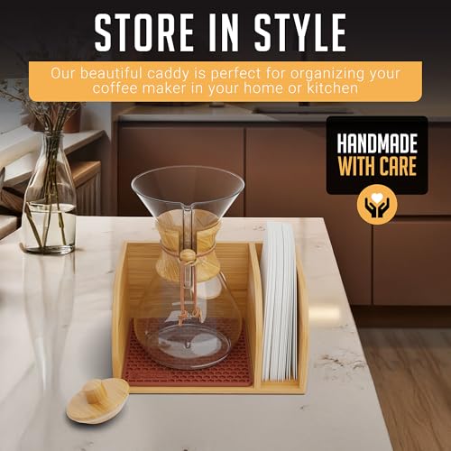 Pour Over Caddy with Lid for Chemex Bodum Cosori Coffee Makers Brown (Brown-1)