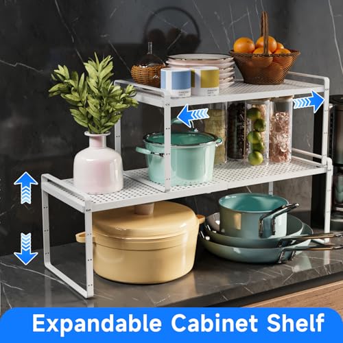 Expandable Kitchen Shelf Organizers (White Small)