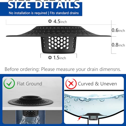 Drain Hair Catcher Tub Drain Protector (Black)