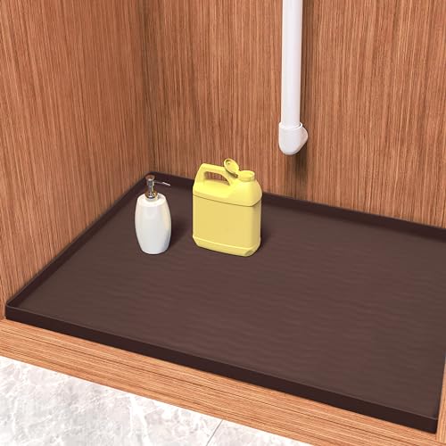 Waterproof Silicone Under Sink Mat 31'' x 22'' Shelf Liner for Kitchen and Bathroom (Brown / 22"W x 31"L)