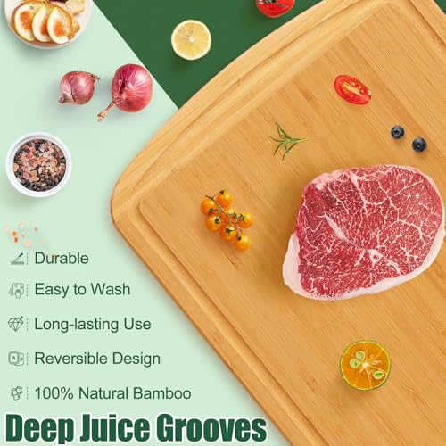 Bamboo Cutting Boards for Kitchen Set of 2 (Two-Tone / Set of 2)