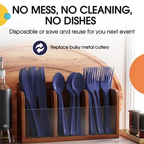 Party Solids Heavy Duty Plastic Cutlery (Navy / Spoons)