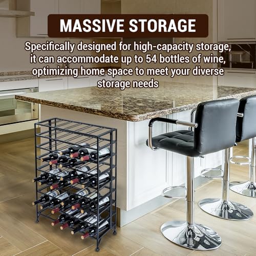 9 Tier Gray Metal Freestanding Wine Rack Holds 54 Bottles (Black)