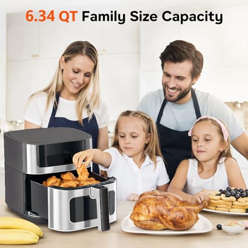 8-in-1 Air Fryer 6.34 Qt, Digital Preset Airfryer with Visible Window, Nonstick and Dishwasher-Safe Basket, Air Fry, Chicken, Pizza, Dehydrate, Fries, 90-Min Timer, 1700W, Gray (Gray-6.34Qt-B / 6.34 Qt)