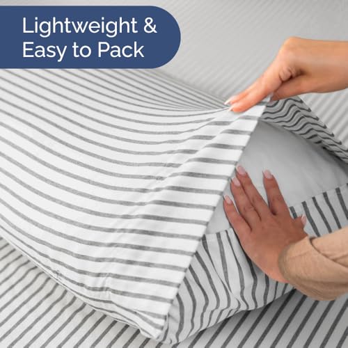 Short Queen Size 4 Piece Bed Sheet Set (45 - Grey Stripes 2 / Short Queen)