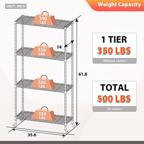 4 Tier Wire Shelf with Wheels (4 Count)